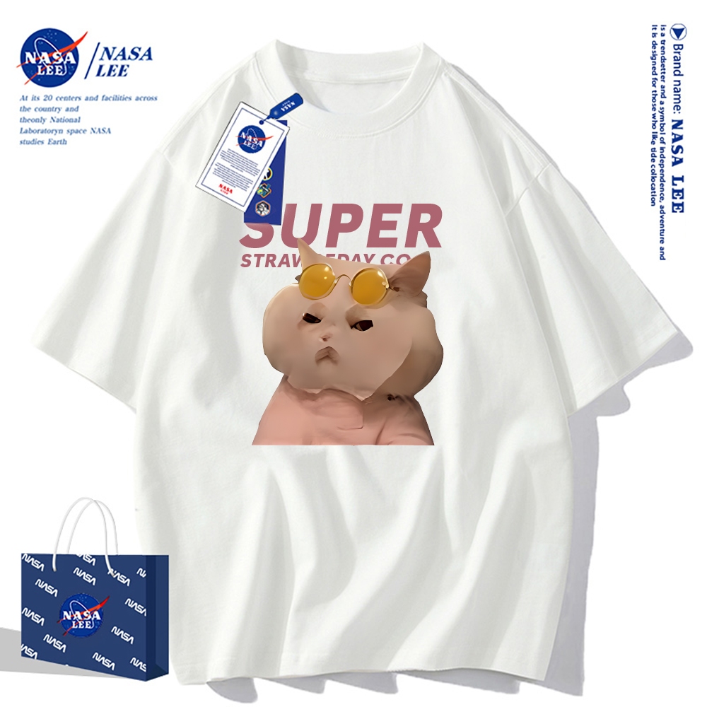 Áo thun ngắn tay NASA - Mèo đắp mặt nạ, cotton, unisex