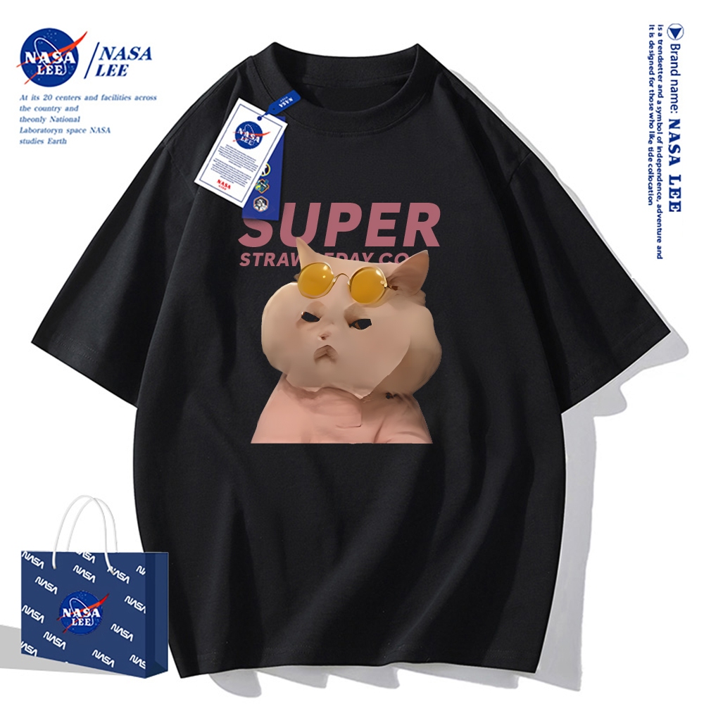 Áo thun ngắn tay NASA - Mèo đắp mặt nạ, cotton, unisex