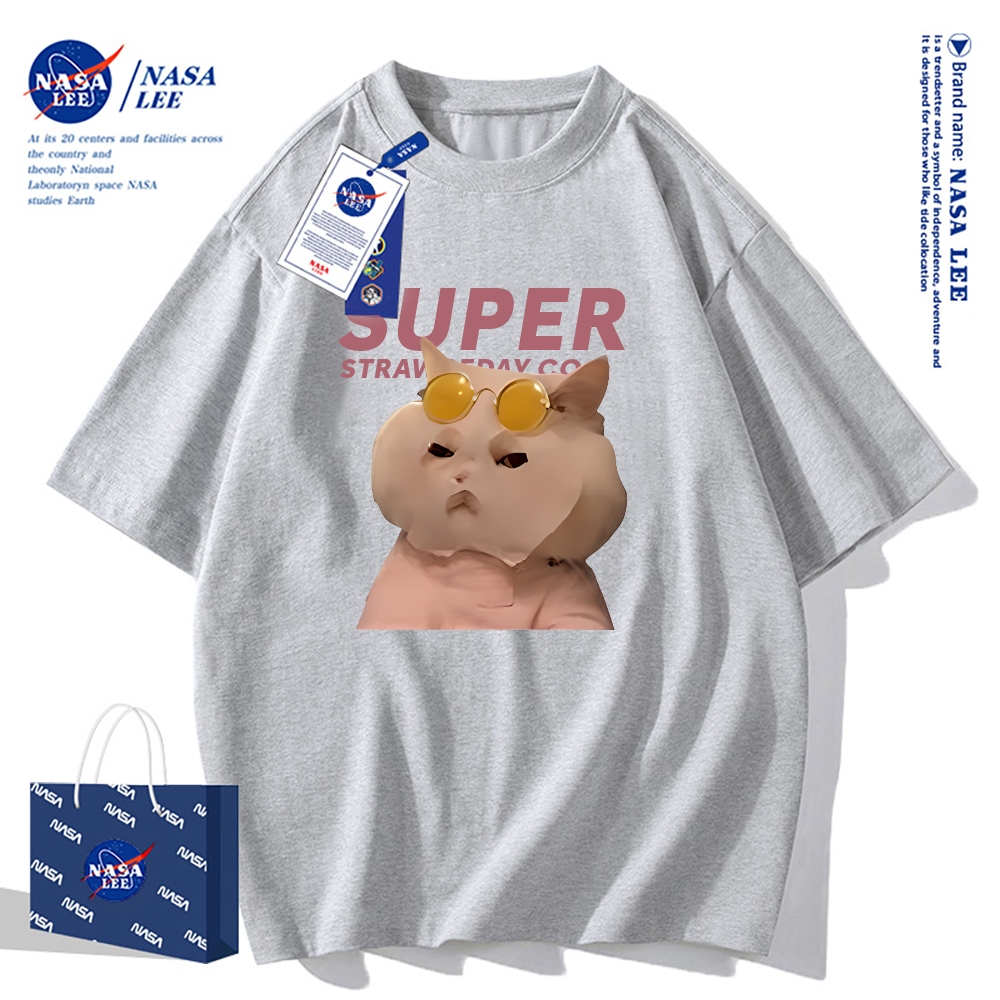 Áo thun ngắn tay NASA - Mèo đắp mặt nạ, cotton, unisex