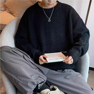 Esea Áo Len Nam Thời Trang Thời Trang Nhật Bản Màu Nguyên Chất Đơn Giản Unisex Gió Chiên Bột Xoắn Áo Len Dệt Kim