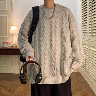 Esea Áo Len Nam Thời Trang Thời Trang Nhật Bản Màu Nguyên Chất Đơn Giản Unisex Gió Chiên Bột Xoắn Áo Len Dệt Kim