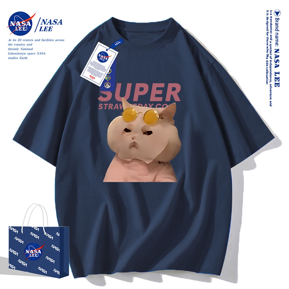 Áo thun ngắn tay NASA - Mèo đắp mặt nạ, cotton, unisex