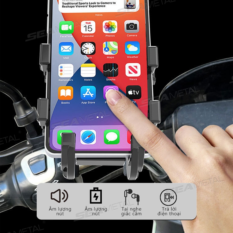 Giá đỡ điện thoại xe đạp xe máy SEAMETALcó giảm xóc Tay lái xe đạp Giá đỡ gương chiếu hậu cho giá đỡ điện thoại 4,7-7,1 inch