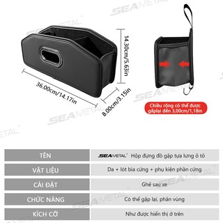 Hộp đựng đồ ghế sau ô tô SEAMETAL chất liệu bằng da cao cấp.Hộp để đồ, đựng-lưu trữ đồ 3in1 giá đỡ điện thoại thiết kế sang trọng