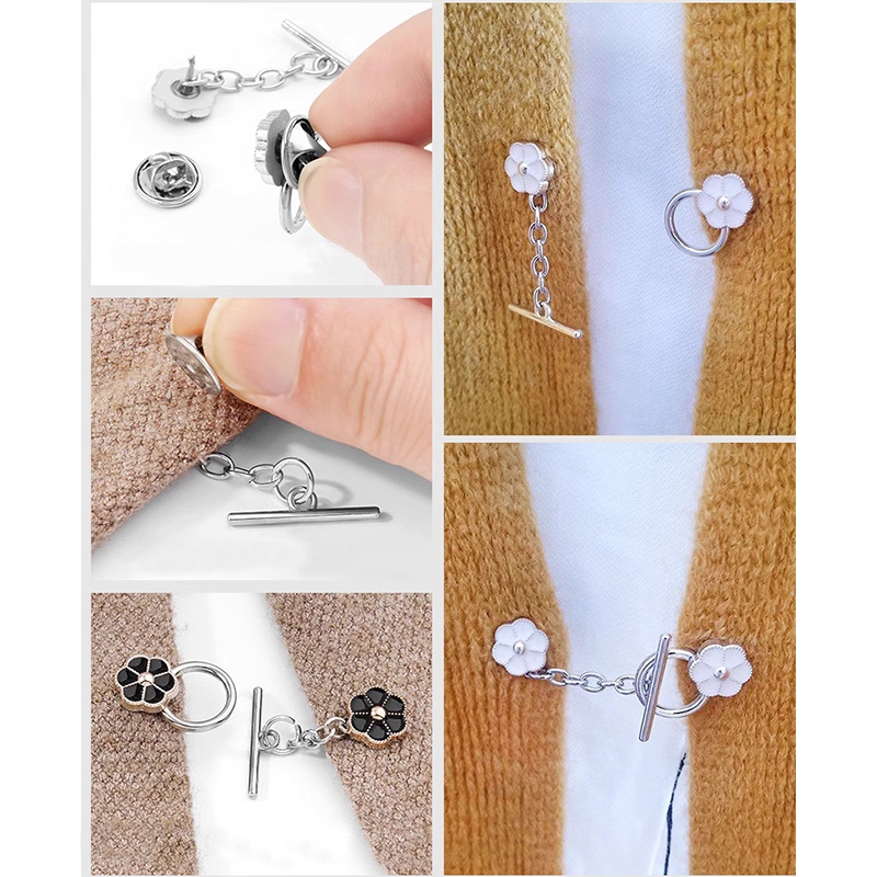 [Yunyuan] 2 cái / bộ Áo len dệt kim nguyên chất Kim loại OT Khóa trang trí Không cần đinh Pin có thể tháo rời Vòng tay ngọc trai và Dây chuyền kết nối đường viền cổ Khóa chống lộ