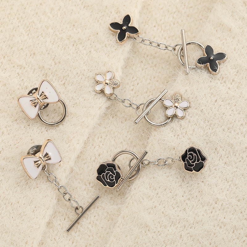 [Yunyuan] 2 cái / bộ Áo len dệt kim nguyên chất Kim loại OT Khóa trang trí Không cần đinh Pin có thể tháo rời Vòng tay ngọc trai và Dây chuyền kết nối đường viền cổ Khóa chống lộ