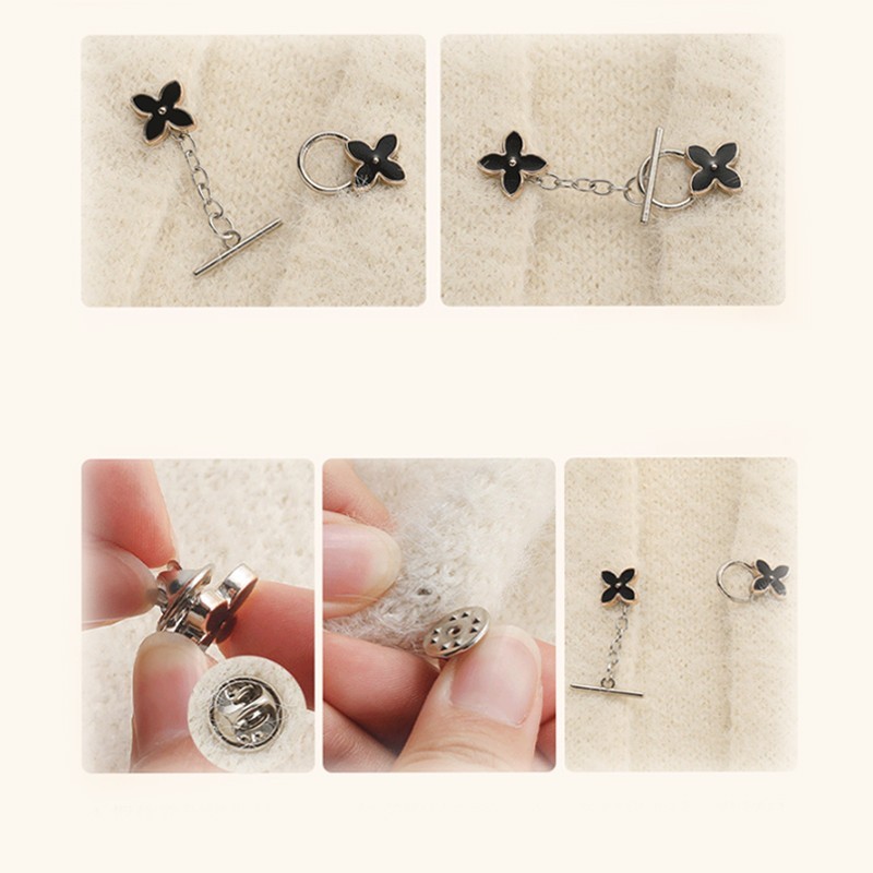 [Yunyuan] 2 cái / bộ Áo len dệt kim nguyên chất Kim loại OT Khóa trang trí Không cần đinh Pin có thể tháo rời Vòng tay ngọc trai và Dây chuyền kết nối đường viền cổ Khóa chống lộ