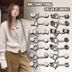 2 cái / bộ Áo len dệt kim nguyên chất Kim loại OT Khóa trang trí Không cần đinh Pin có thể tháo rời Vòng tay ngọc trai và Dây chuyền kết nối đường viền cổ Khóa chống lộ