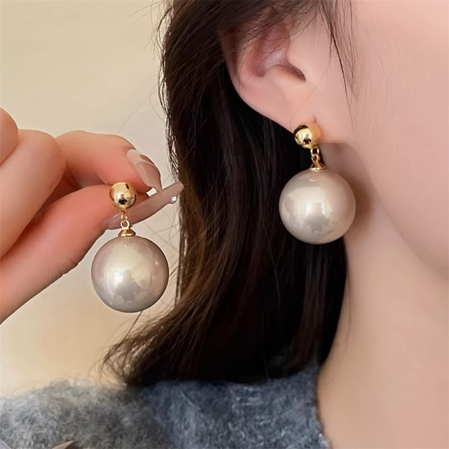 Bông tai ngọc trai đơn giản thời trang nữ Pháp siêu cổ tích lớn ngọc trai phụ kiện tai