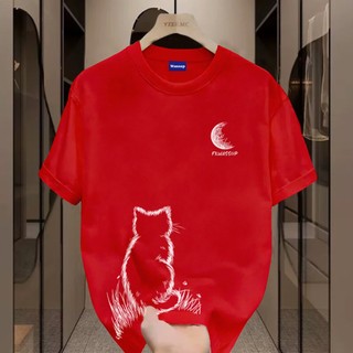 ✨Hàng có sẵn✨WASSUP Little Cat Watching the Moon -Áo thun nam mới! 100% cotton, thời trang, Unisex