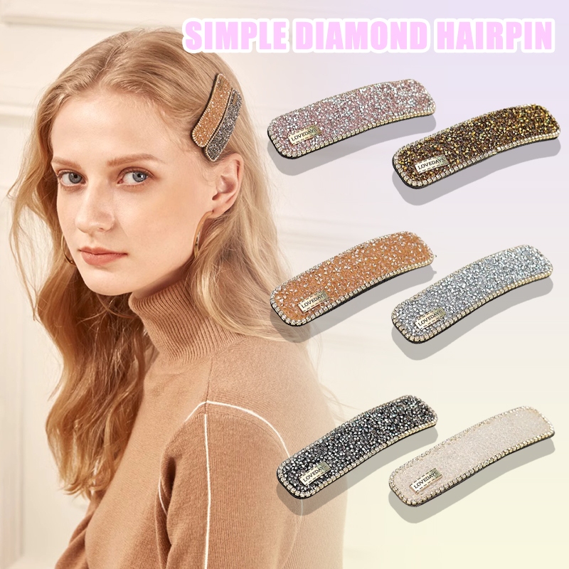 【 Yunyuan 】 Kẹp tóc kim cương giả bên, kẹp một chữ, phụ kiện nữ thu đông sang trọng