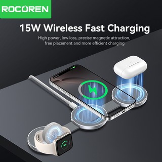 Giá đỡ sạc hợp kim nhôm không dây từ tính 3 trong 1 15W Rocoren Mag Urtal cho iP16,15, 14, 13, 12 Pro / Max / Plus Air Pods Watch
