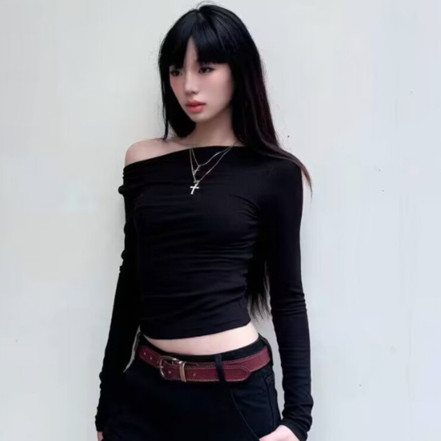 Áo thun dài tay hở lưng Y2K Top nữ mùa hè 2024 gợi cảm