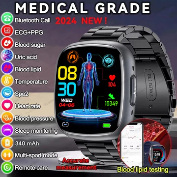 Et593 Mới AI Axit Uric Mỡ Máu Đồng Hồ Thông Minh Nam Đường Trong Máu ECG + PPG Huyết Áp Cuộc Gọi Bluetooth Thể Thao Sức Khỏe Đồng Hồ Thông Minh