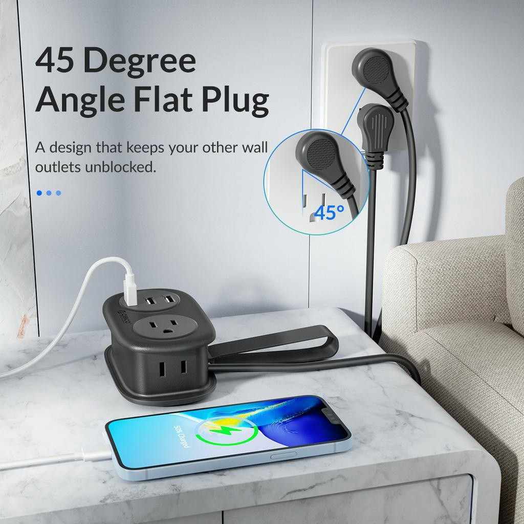 Dải nguồn du lịch ORICO có cổng USB và Type C Dây nối dài bỏ túi có thể thu vào (AP3-2A)