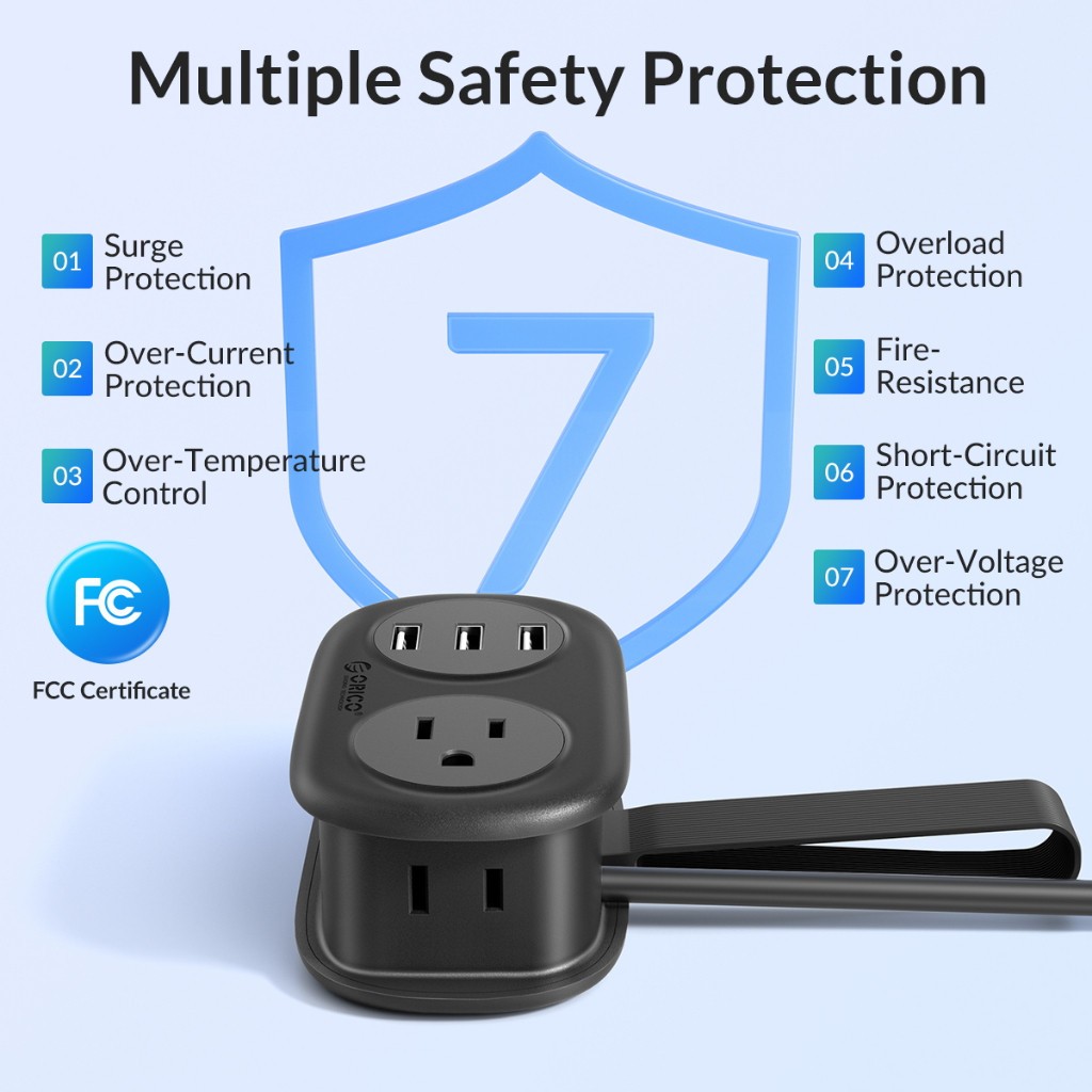 Dải nguồn du lịch ORICO có cổng USB và Type C Dây nối dài bỏ túi có thể thu vào (AP3-2A)