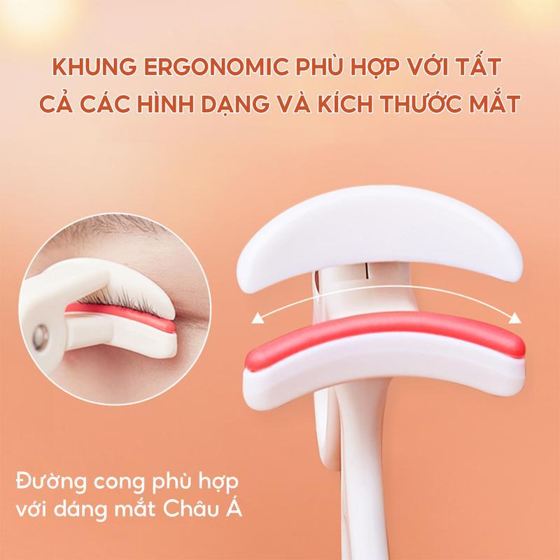 FelinWel - Kẹp Mi Cong Không Đường Viền Phù Hợp Mắt Châu Á, Kèm 2 Lõi Silicone Thay Thế, Dễ Dùng Cho Người Mới