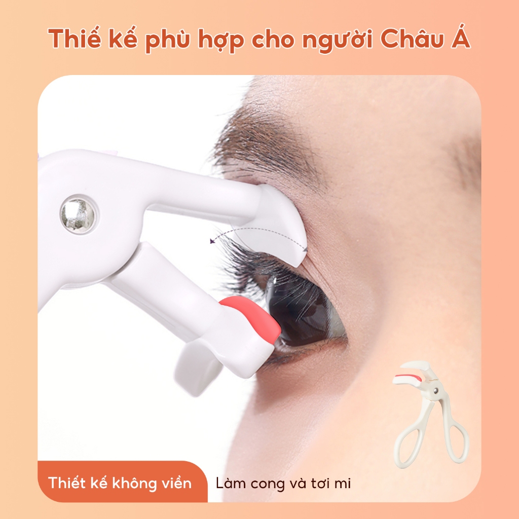 FelinWel - Kẹp Mi Cong Không Đường Viền Phù Hợp Mắt Châu Á, Kèm 2 Lõi Silicone Thay Thế, Dễ Dùng Cho Người Mới