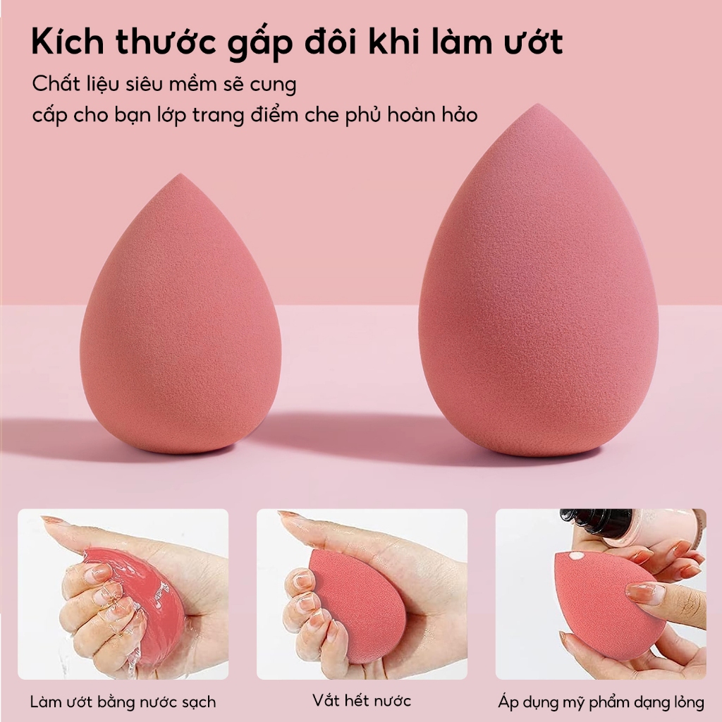 FelinWel - Bộ 4 Bông Phấn Nền Blender Dạng Trứng 4 Màu, Kèm Hộp Đựng, Tán Nền Mịn Chuyên Nghiệp Tái Sử Dụng