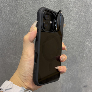 Ốp điện thoại từ tính màu đen chống rơi mới tương thích cho iPhone 16 Pro Max 15 14 13 12 11 Pro Max có giá đỡ ống kính 14 / 15 / 16 Plus Ốp lưng cứng cạnh mềm chống sốc