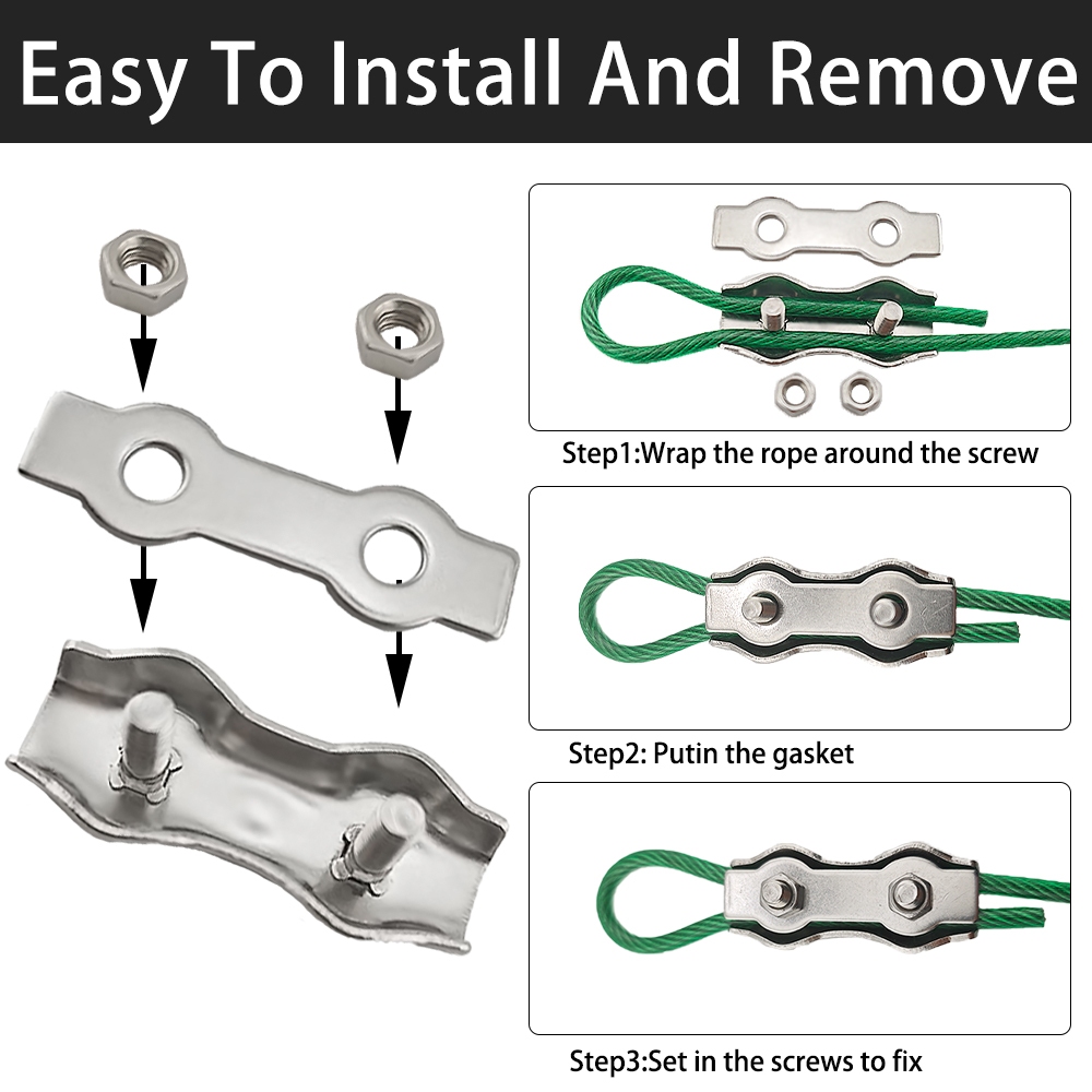 Kẹp cáp thép không gỉ M2-M8, kẹp bu lông đôi, kẹp đơn giản cho DIY