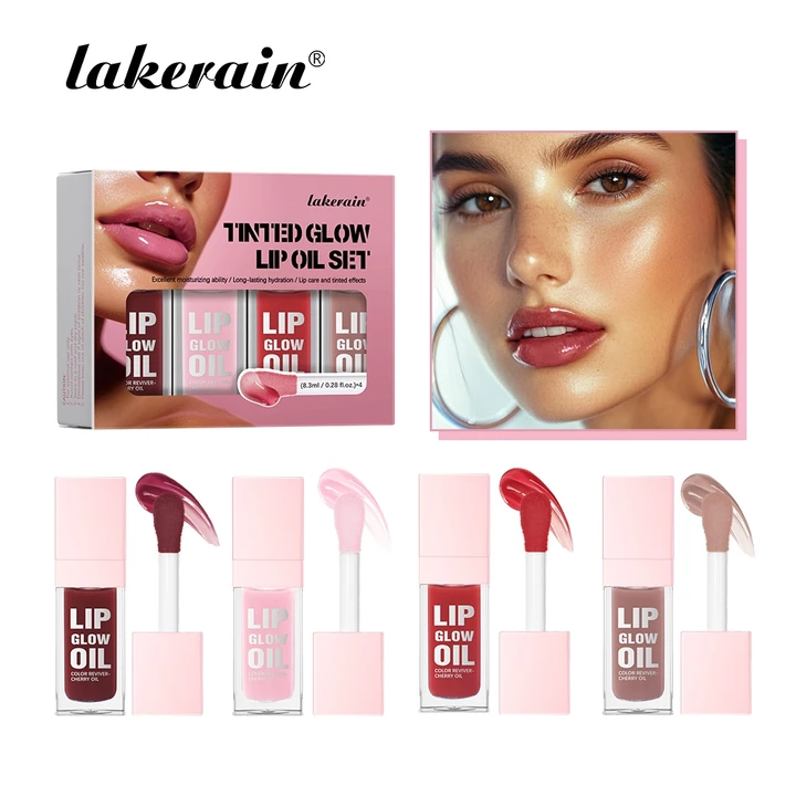 Set dầu dưỡng môi có màu Lakerain, độ bóng cao, không nhờn dính, thuần chay không độc hại, 4 màu