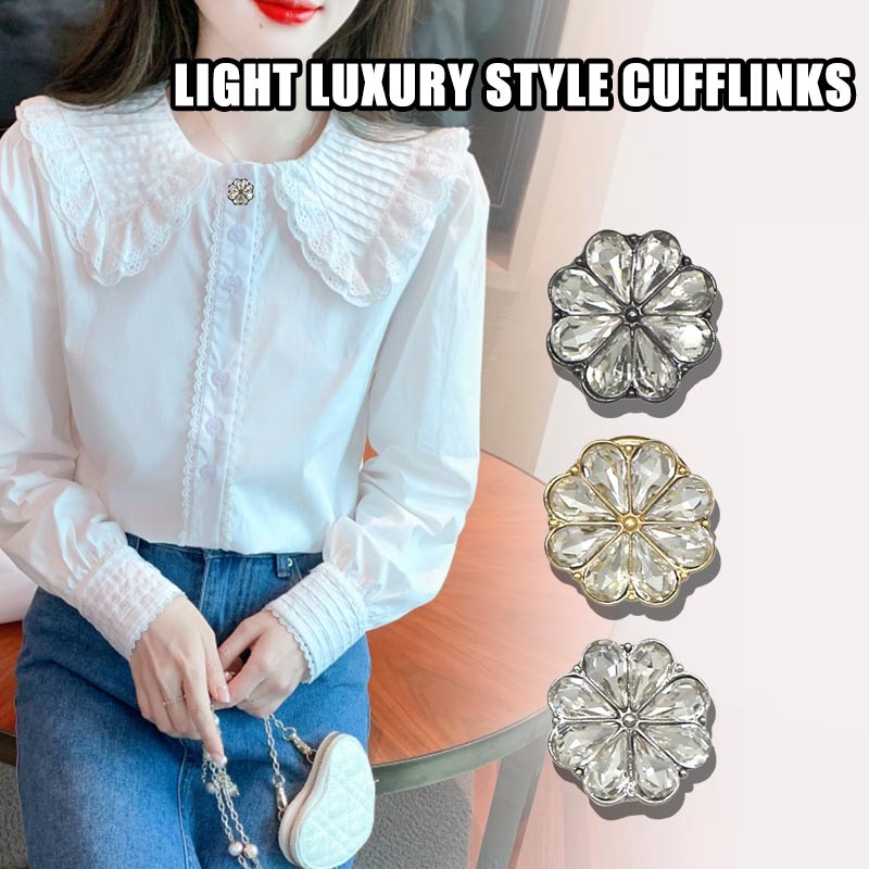 [Yunyuan] Khuy măng sét đính đá hoa sang trọng nhẹ nhàng Áo sơ mi thời trang Khuy măng sét cổ áo Nút khuy măng sét thanh lịch dành cho nữ