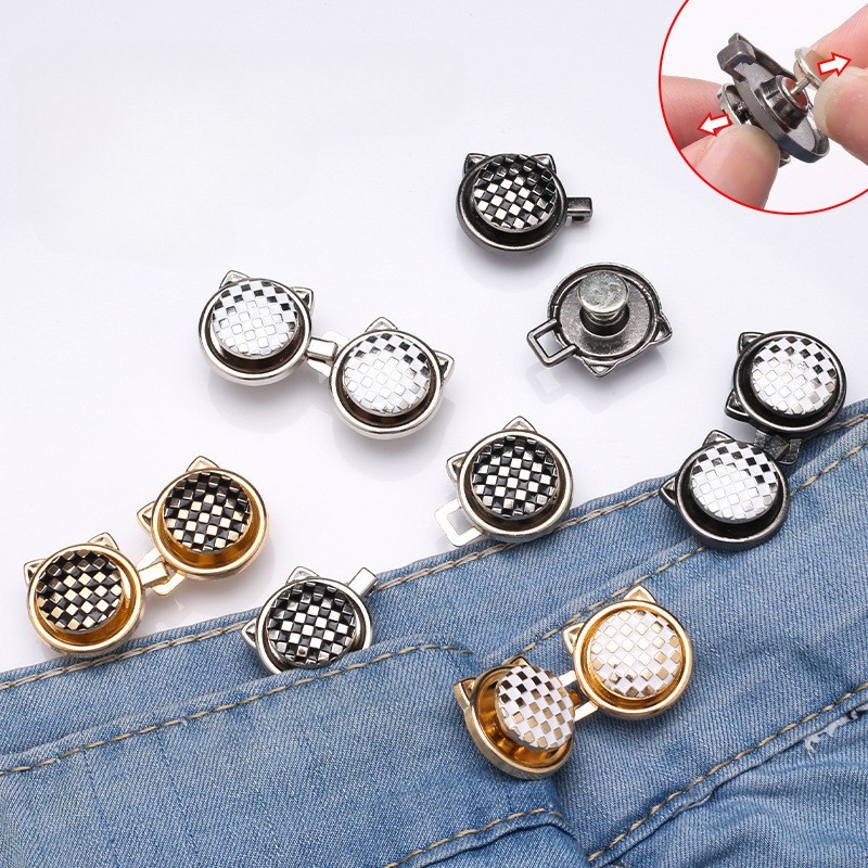 [Yunyuan] Khóa thắt lưng mèo Checkerboard Khóa thắt lưng đáy phẳng không cần đinh Quần jean Size eo có thể thay đổi thành eo nhỏ Hiện vật có thể tháo rời