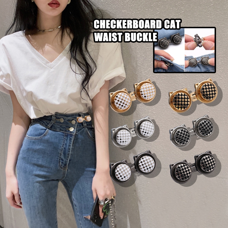 [Yunyuan] Khóa thắt lưng mèo Checkerboard Khóa thắt lưng đáy phẳng không cần đinh Quần jean Size eo có thể thay đổi thành eo nhỏ Hiện vật có thể tháo rời