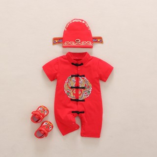 Năm mới CNY Cheongsam Romper Quần áo trẻ sơ sinh Bộ đồ liền thân cho trẻ sơ sinh – Quần áo thêu truyền thống Trung Quốc (0-24 tháng)