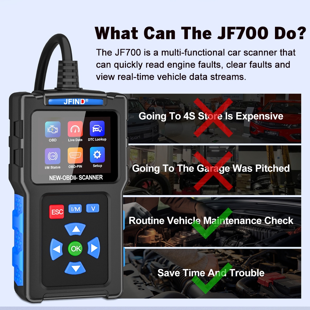 【Hàng giao ngay】Jfind JF700 JF327 Hỗ trợ tiếng Việt. Máy Quét Ô Tô Xe Máy Rõ Ràng Động Cơ Kiểm Tra Mã Lỗi Phân Tích Cho Xe Honda Yamaha Adapter Cáp Nối Dài OBD2 ELM327 Động Cơ Ô Tô Công Cụ Sửa Chữa