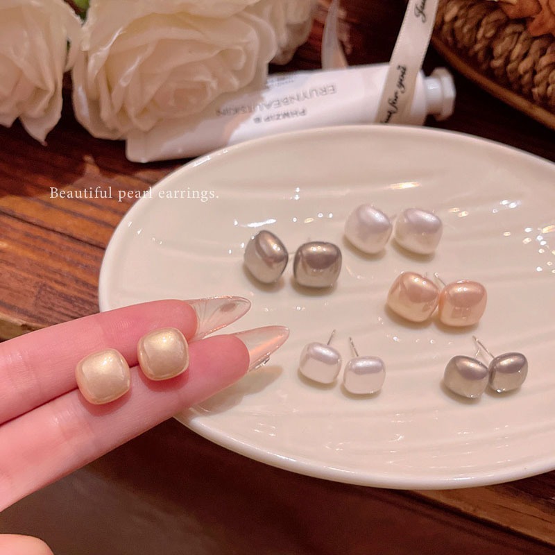 Thời trang nữ Bông tai ngọc trai vuông phổ biến cao cấp trang sức thanh lịch