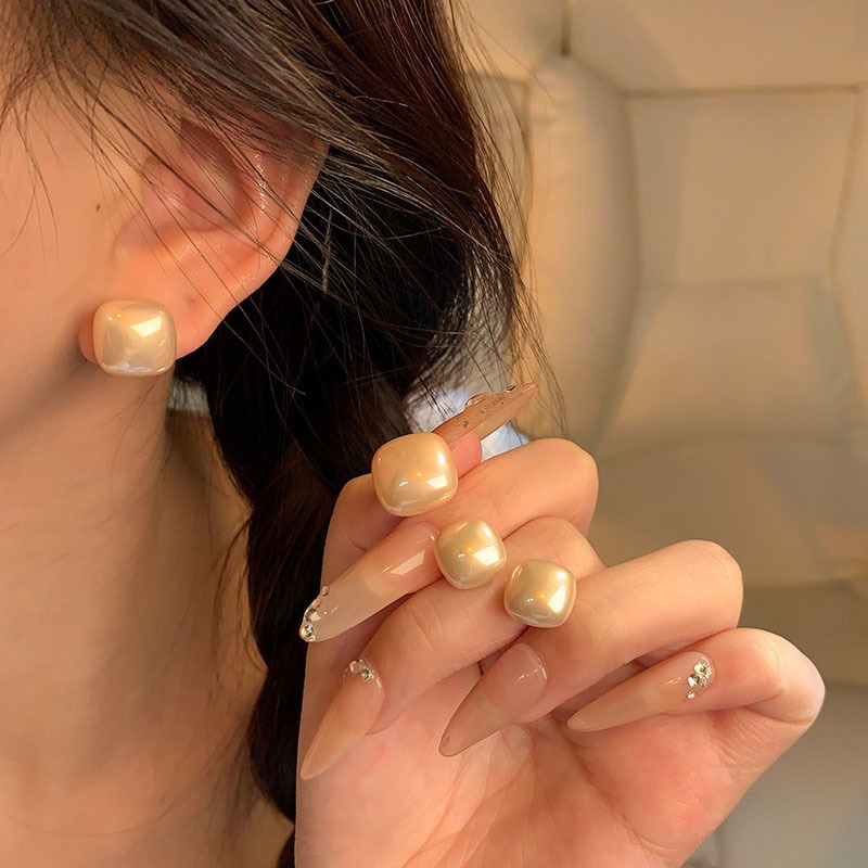 Thời trang nữ Bông tai ngọc trai vuông phổ biến cao cấp trang sức thanh lịch