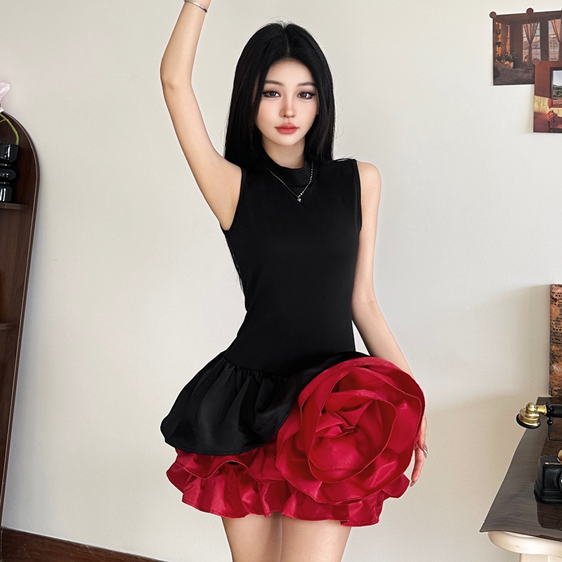 Cutenew Thường Ngày Mini Váy Cổ Tròn Tắt Tay Skinny Cá Tính Niche Nhìn Mỏng Hơn Câu Lạc Bộ Đa Năng Đảng Bầu Không Khí Phong Cách