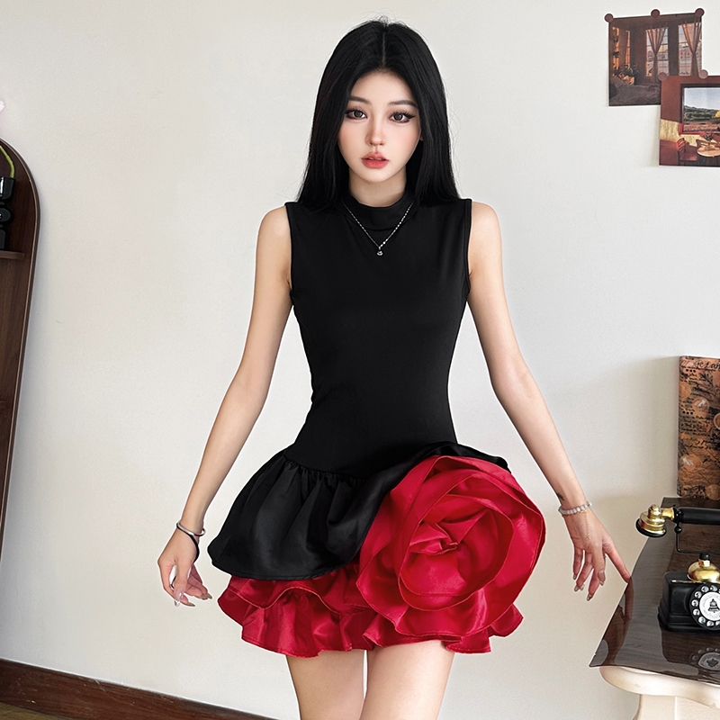 Cutenew Thường Ngày Mini Váy Cổ Tròn Tắt Tay Skinny Cá Tính Niche Nhìn Mỏng Hơn Câu Lạc Bộ Đa Năng Đảng Bầu Không Khí Phong Cách