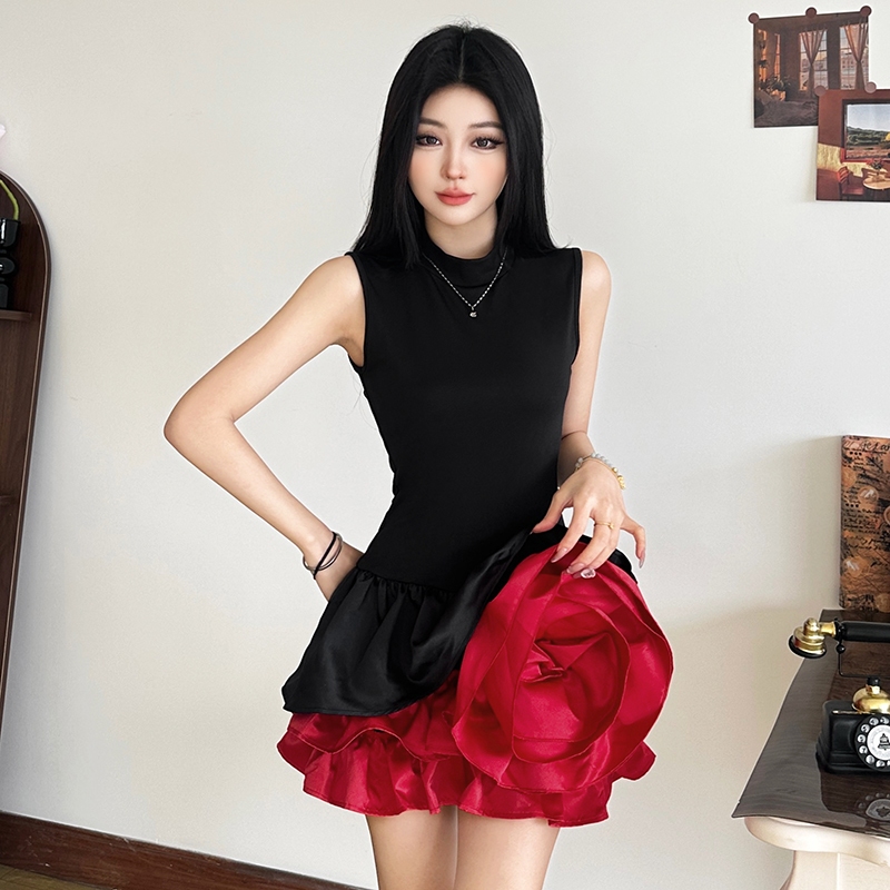 Cutenew Thường Ngày Mini Váy Cổ Tròn Tắt Tay Skinny Cá Tính Niche Nhìn Mỏng Hơn Câu Lạc Bộ Đa Năng Đảng Bầu Không Khí Phong Cách