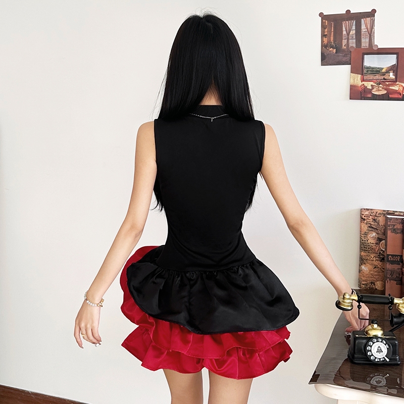 Cutenew Thường Ngày Mini Váy Cổ Tròn Tắt Tay Skinny Cá Tính Niche Nhìn Mỏng Hơn Câu Lạc Bộ Đa Năng Đảng Bầu Không Khí Phong Cách