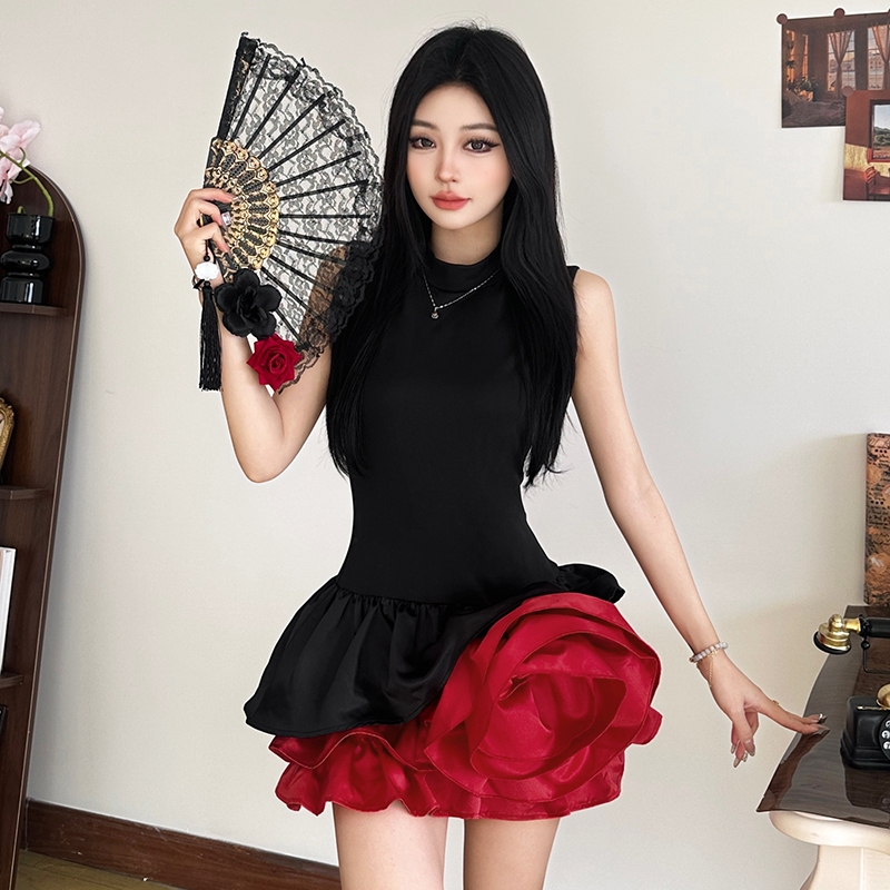 Cutenew Thường Ngày Mini Váy Cổ Tròn Tắt Tay Skinny Cá Tính Niche Nhìn Mỏng Hơn Câu Lạc Bộ Đa Năng Đảng Bầu Không Khí Phong Cách