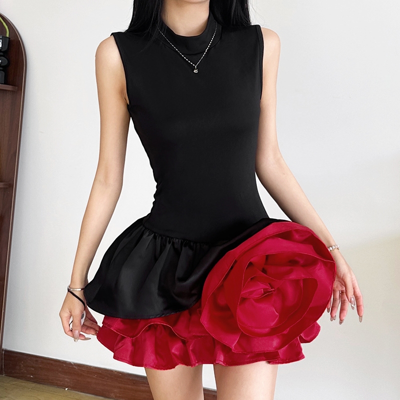 Cutenew Thường Ngày Mini Váy Cổ Tròn Tắt Tay Skinny Cá Tính Niche Nhìn Mỏng Hơn Câu Lạc Bộ Đa Năng Đảng Bầu Không Khí Phong Cách