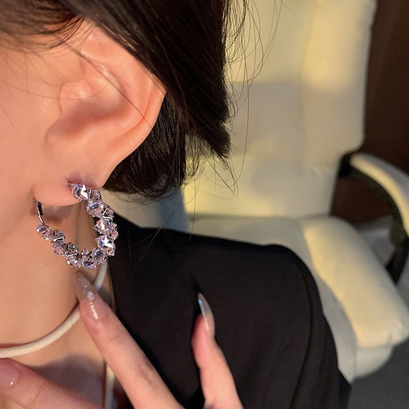 Bông tai vòng pha lê thời trang sang trọng phóng đại Phụ kiện tai hình tròn lớn