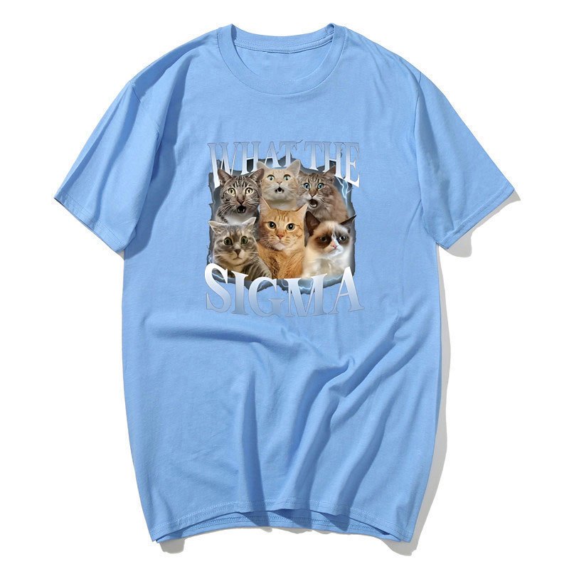 Những Gì Sigma Ngộ nghĩnh Meme Mèo Nam Nữ Mèo Người Yêu Áo nam Nữ Cotton Quá Khổ Tay Ngắn Áo Sơ Mi Dạo Phố
