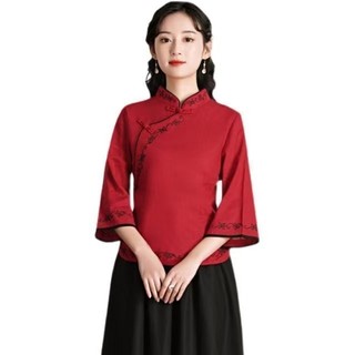 Phong Cách Trung Hoa Cotton Nữ Nữ Rời Vintage Thêu Hoa Sườn Xám Dài Tay Áo Sơ Mi Áo Có Sẵn Mới Plus Kích Thước