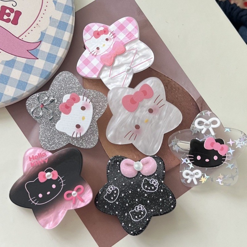 ✨✨Hình học phổ biến Pentagram Hairpi Girls 'Acrylic Hello Kitty Kẹp tóc Cat Star