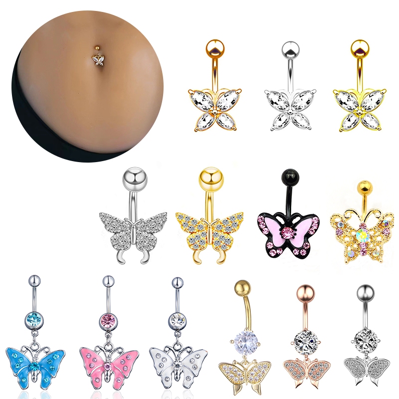 Khuyên rốn họa tiết nơ đính đá zircon thời trang dành cho nữ
