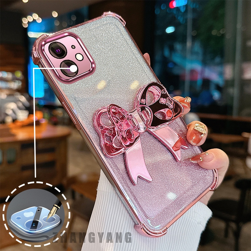 Ốp Lưng Cho iPhone 12 iPhone 12 Pro iPhone 12 Pro Max Flash Mạ Điện Bốn Góc Chống Rơi Vỏ Điện Thoại Với Thẩm Mỹ Dễ Thương Khung Bướm TPU Mềm