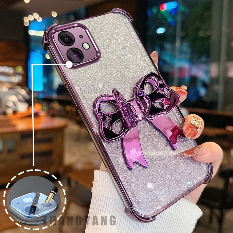 Ốp Lưng Cho iPhone 12 iPhone 12 Pro iPhone 12 Pro Max Flash Mạ Điện Bốn Góc Chống Rơi Vỏ Điện Thoại Với Thẩm Mỹ Dễ Thương Khung Bướm TPU Mềm