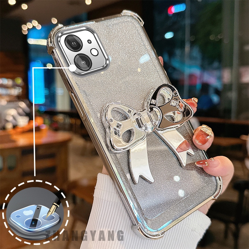 Ốp Lưng Cho iPhone 12 iPhone 12 Pro iPhone 12 Pro Max Flash Mạ Điện Bốn Góc Chống Rơi Vỏ Điện Thoại Với Thẩm Mỹ Dễ Thương Khung Bướm TPU Mềm
