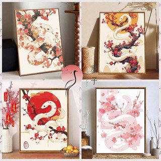 MOZI✨40 * 50cm / 30 * 40cm tranh tô màu theo số tranh số hóa tranh sơn dầu số hoá Phong Cách Trung Hoa Năm Rắn Cuộn Dây Phong Cách Mới Tự Làm Tranh Sơn Dầu Kỹ Thuật Số Vẽ Tay Làm Đầy Màu Tranh Giảm Sự Chán Bức Tranh Trang Trí Acrylic Thủ Công