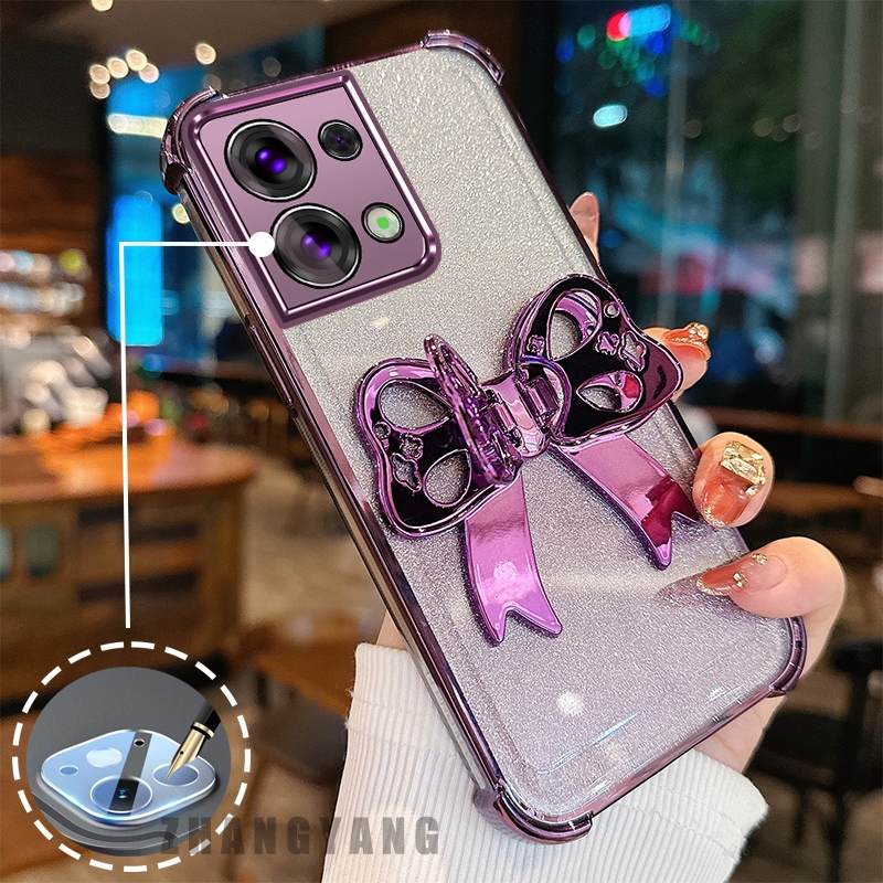 Ốp Lưng Cho OPPO Reno 9 5G Reno 9 Pro 5G Flash Mạ Điện Bốn Góc Chống Rơi Vỏ Điện Thoại Với Thẩm Mỹ Dễ Thương Giá Đỡ Bướm TPU Mềm