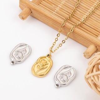 Thép không gỉ Hoa Tulip Mặt Dây Chuyền Trang Sức Tự Làm Vòng Cổ Vòng Tay Phụ Kiện Retro Hình Bầu Dục Hoa Hồng Quyến Rũ